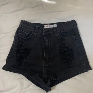 Black stretchy distressed jean shorts
